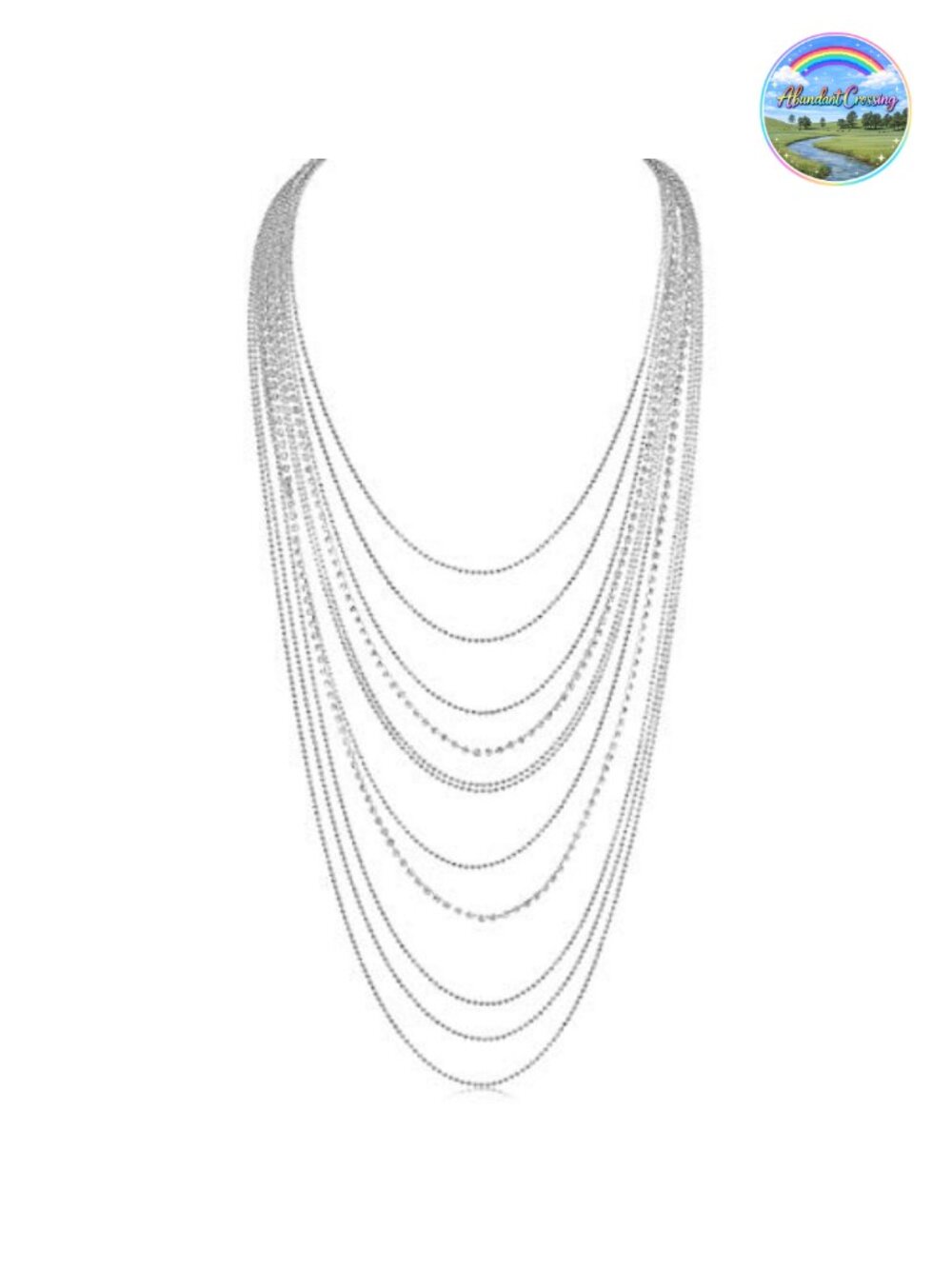 Layered CZ Simulated Diamond Long Statement Necklace Sterling Silver Plated